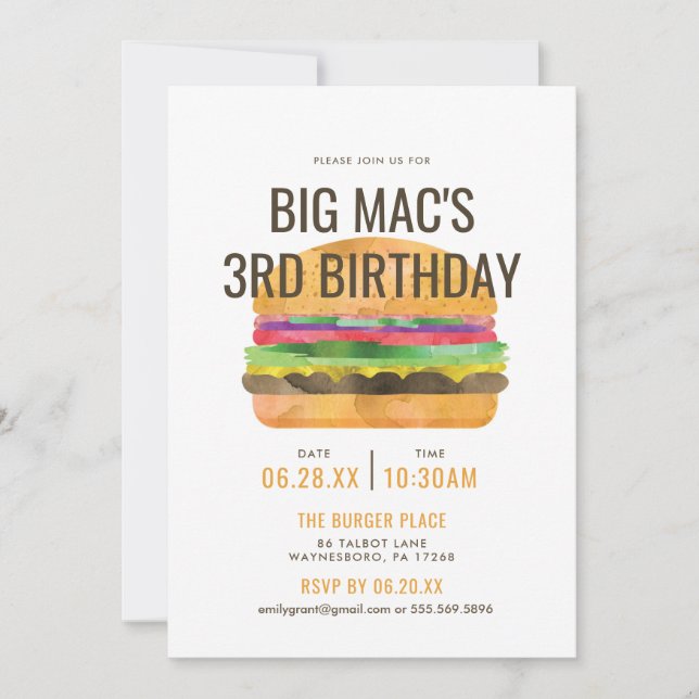 Burger Birthday Party Invitation (Front)
