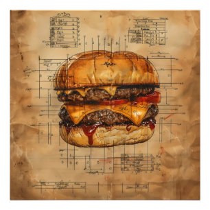 Burger Blueprint Vintage Photo Print