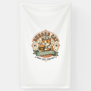Burger Cat Mascot Cat Fast Food Mascot Cat Vintage Banner