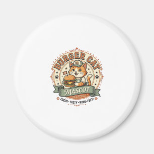 Burger Cat Mascot Cat Fast Food Mascot Cat Vintage Magnet