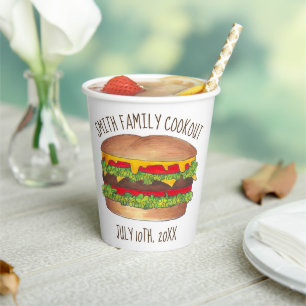 Burger Cheeseburger Reunion Picnic Cookout Party Paper Cups