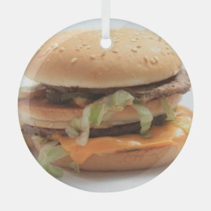Burger Closeup Glass Tree Decoration