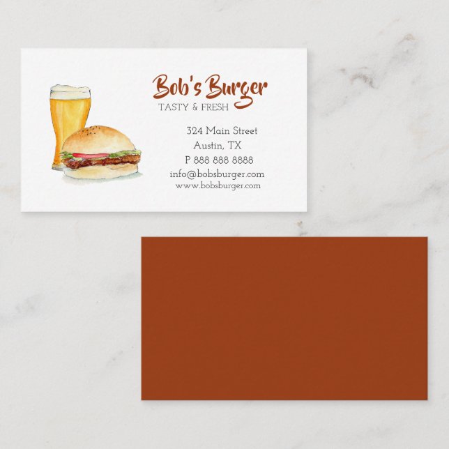 Burger/ fast food restaurant watercolor  business card (Front/Back)