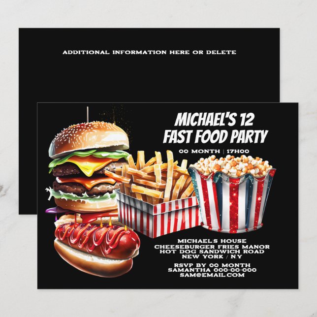 Burger fries hot dog carnival fast food junk party invitation (Front/Back)