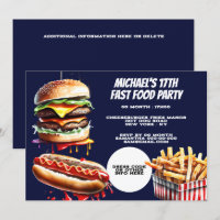 Burger fries hotdog fast food party blue