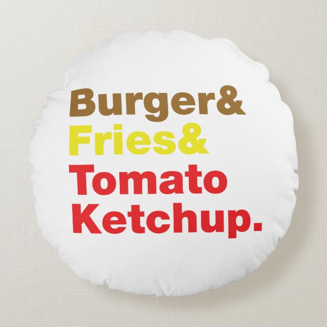Burger & Fries & Tomato Ketchup. Round Cushion (Front)