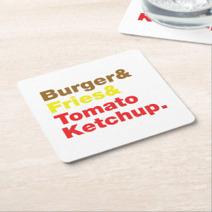 Burger & Fries & Tomato Ketchup. Square Paper Coaster