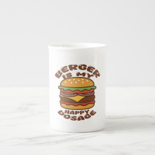 Burger is my happy dosage vintage quote bone china mug