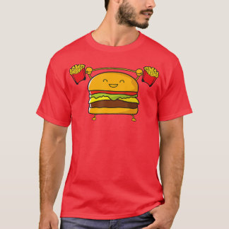 Burger Lifting Fries Funny Food Snatch Squat Barbe T-Shirt
