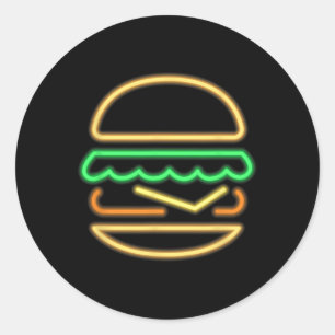 Burger Neon - Style Of A Clic 80s Retro Neon Sign Classic Round Sticker