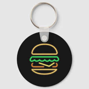 Burger Neon - Style Of A Clic 80s Retro Neon Sign Key Ring