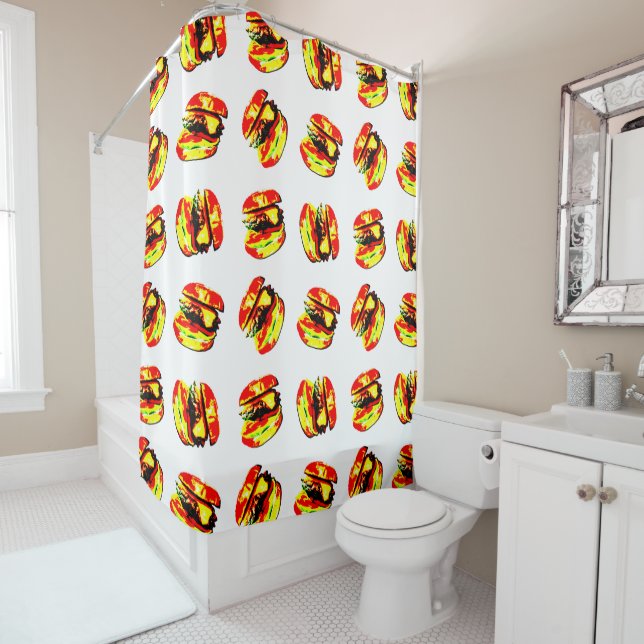 Burger Pattern Shower Curtain (In Situ)
