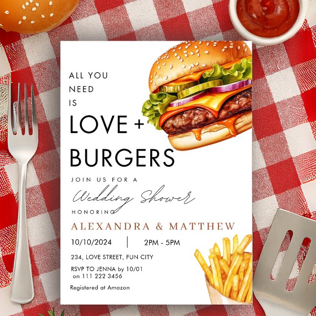 Burger Picnic BBQ Wedding Shower Invitation (Burger Picnic BBQ Wedding Shower Invitation)