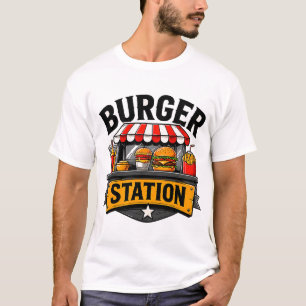🍔 Burger Station Creative Restaurant Crew Uniform T-Shirt