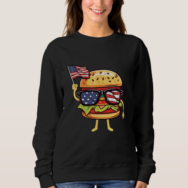 Burger Sunglasses American Flag USA 4th Of July Sweatshirt (Front)