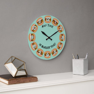 Burger Time & own text: Funny Mancave or Kitchen Large Clock