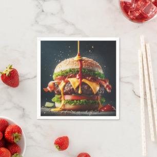 Burger with splashing sauce napkin