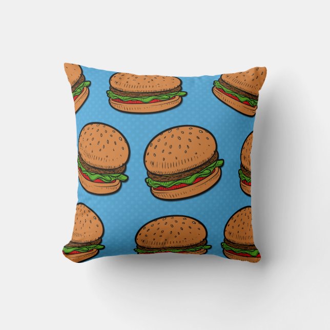 Burgers all over funny pillow (Front)