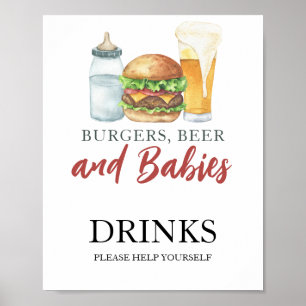 Burgers and Babies Baby shower Drinks Poster