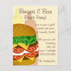Burgers and Beer, Block Party Invitation Postcard