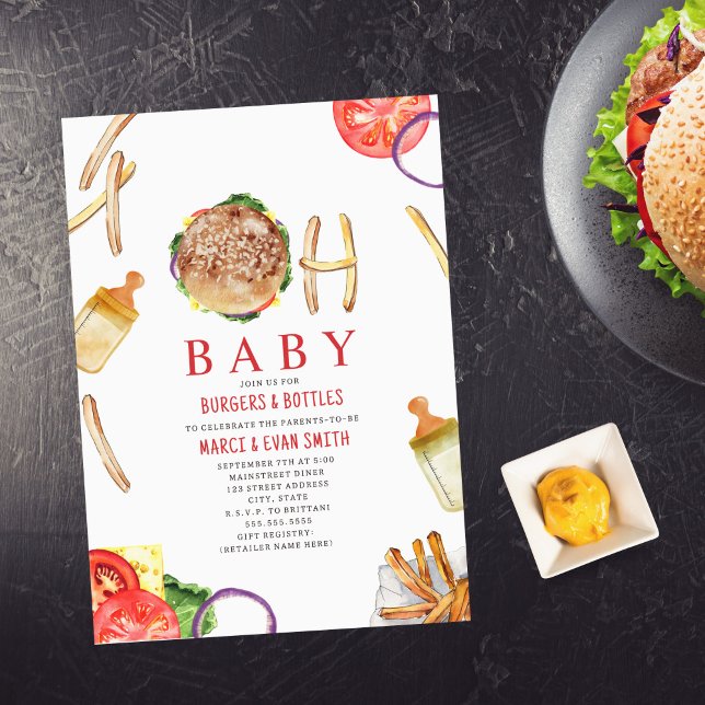 Burgers and Bottles Hamburger Oh Baby Shower Invitation (Creator Uploaded)