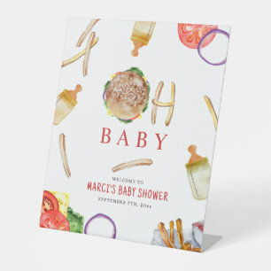 Burgers and Bottles Oh Baby Shower Welcome Pedestal Sign