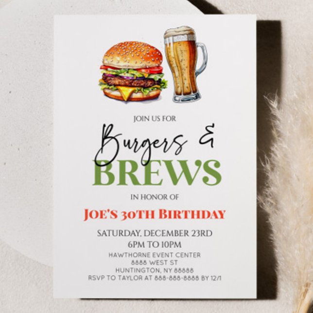 Burgers and Brews Beer Glass Birthday Party Invitation (Creator Uploaded)