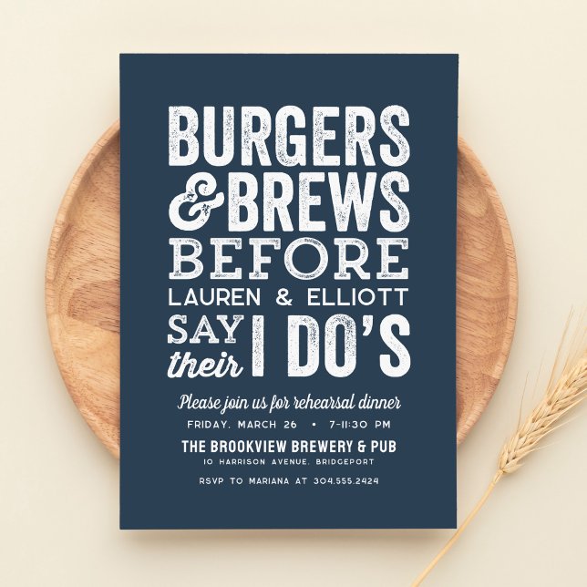 Burgers and brews before I do's navy rehearsal Invitation (Creator Uploaded)