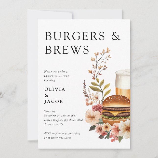Burgers and Brews Couples Shower Invitation (Front)