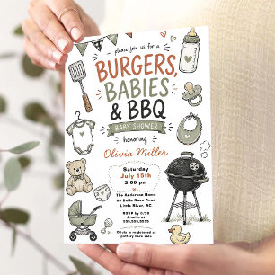 Burgers Babies BBQ Rustic Baby Shower Invitation
