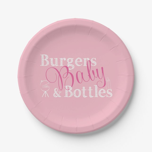 Burgers Baby Bottles Babyq BBQ Baby Girl Pink Paper Plate (Front)