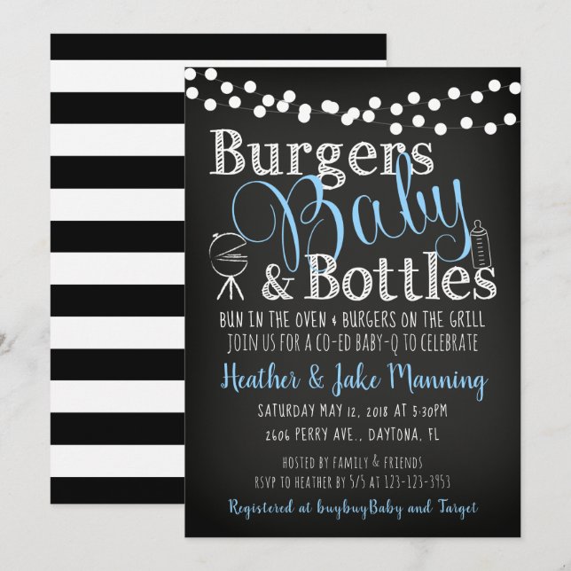 Burgers Blue Bottles, Boy Baby Shower Invitation (Front/Back)