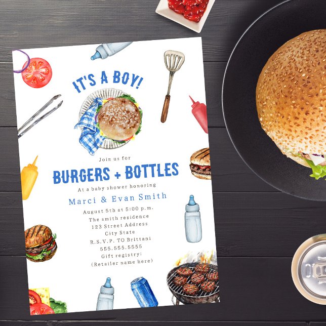 Burgers + Bottles Cookout Boy Baby Shower  Invitation (Creator Uploaded)