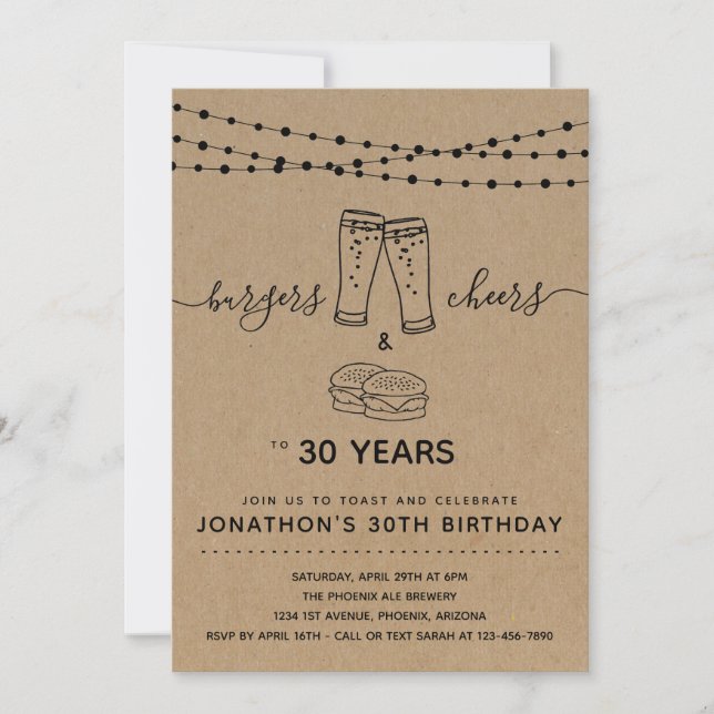 Burgers & Cheers & Beers Birthday Party - Any Age Invitation (Front)