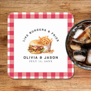 Burgers & Fries Picnic Wedding Shower Square Paper Coaster