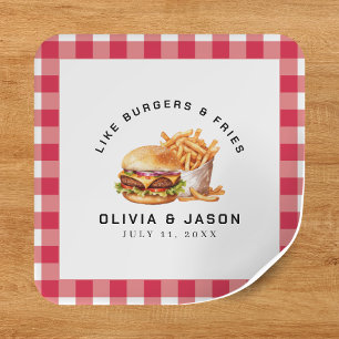 Burgers & Fries Picnic Wedding Shower Square Sticker