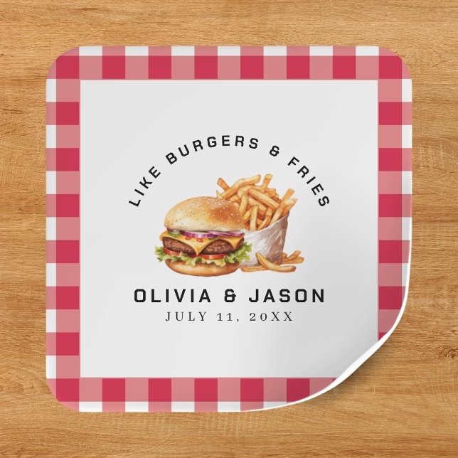 Burgers & Fries Picnic Wedding Shower Square Sticker (Burgers & Fries Picnic Wedding Shower Square Sticker
)