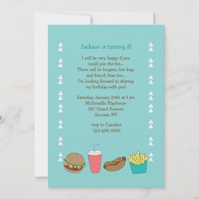 Burgers Hot Dogs and Fries Invitation (Front)