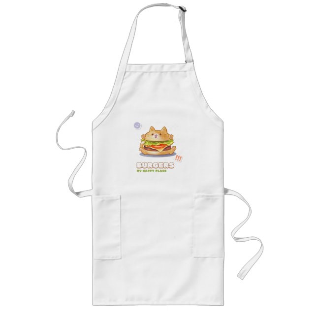 Burgers My Happy Place Long Apron (Front)