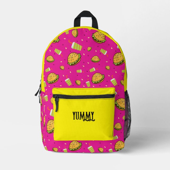 Burgers pattern printed backpack (Front)