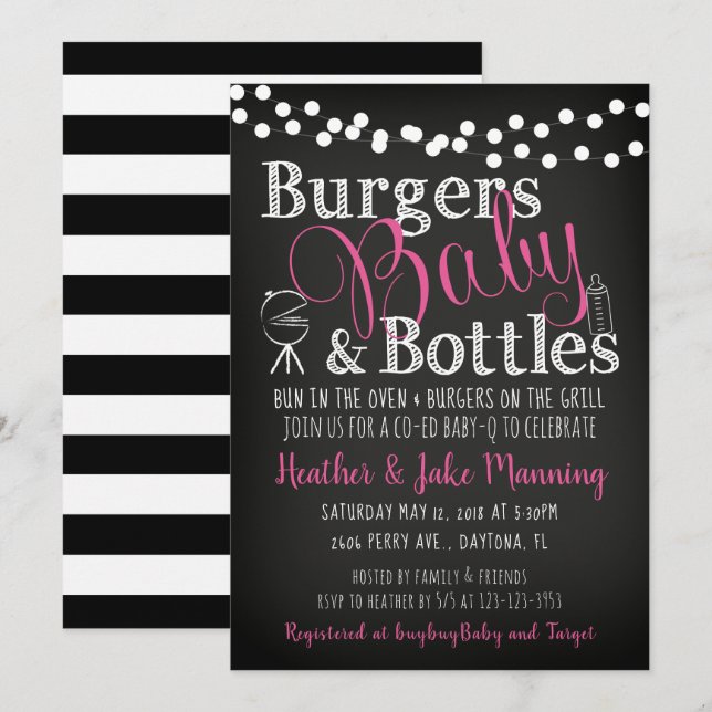 Burgers Pink Bottles, Girl Baby Shower Invitation (Front/Back)