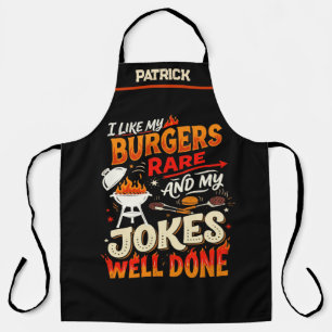 Burgers Rare Jokes Well Done Apron - Custom BBQ