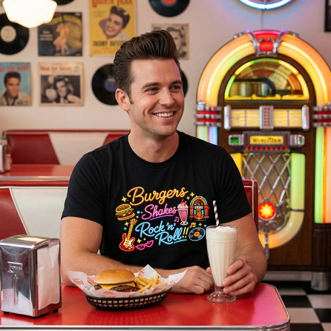 Burgers Shakes Rock 'n' Roll Neon Diner Graphic Tri-Blend Shirt (Creator Uploaded)