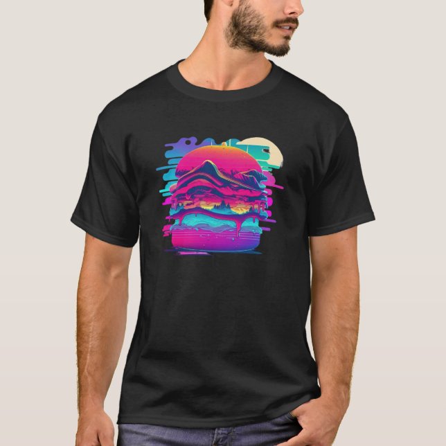 Burgers Synthwave 80s Retrowave Aesthetic T-Shirt (Front)