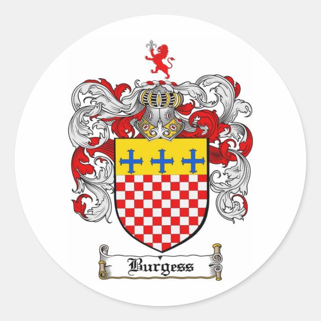 BURGESS FAMILY CREST -  BURGESS COAT OF ARMS CLASSIC ROUND STICKER (Front)