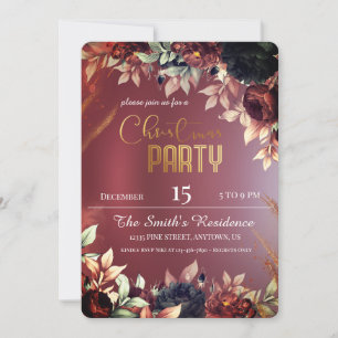 Burgund Elegant flowers, Magical Christmas Reinder Invitation