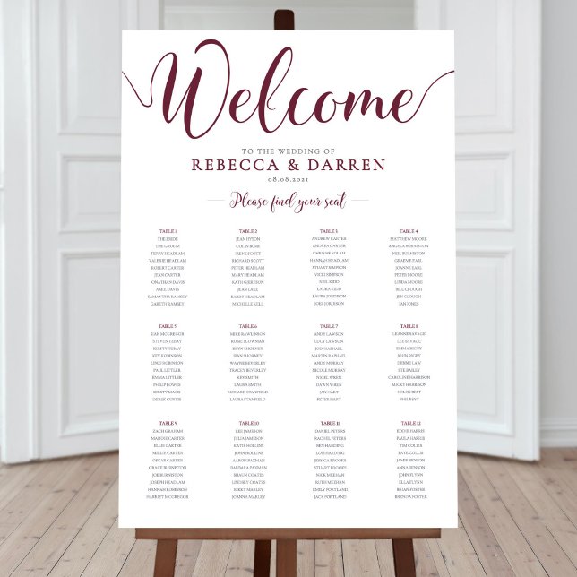 Burgundy 12 Table Wedding Seating Chart (Creator Uploaded)