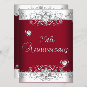 Burgundy 25th Wedding Anniversary Diamond Hearts Invitation