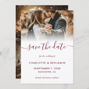 Burgundy 2 Photo Wedding Save The Date Card