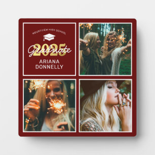 Burgundy 3 Photo Collage Graduation Plaque